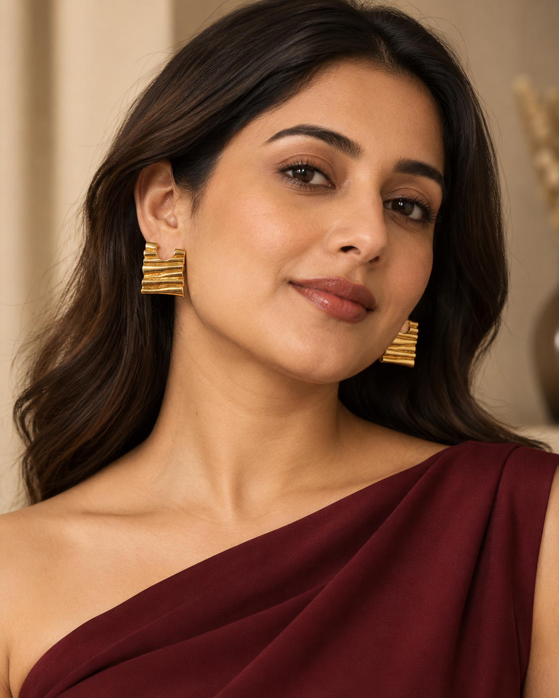 Ruche Earrings in Gold Tone - Styled View