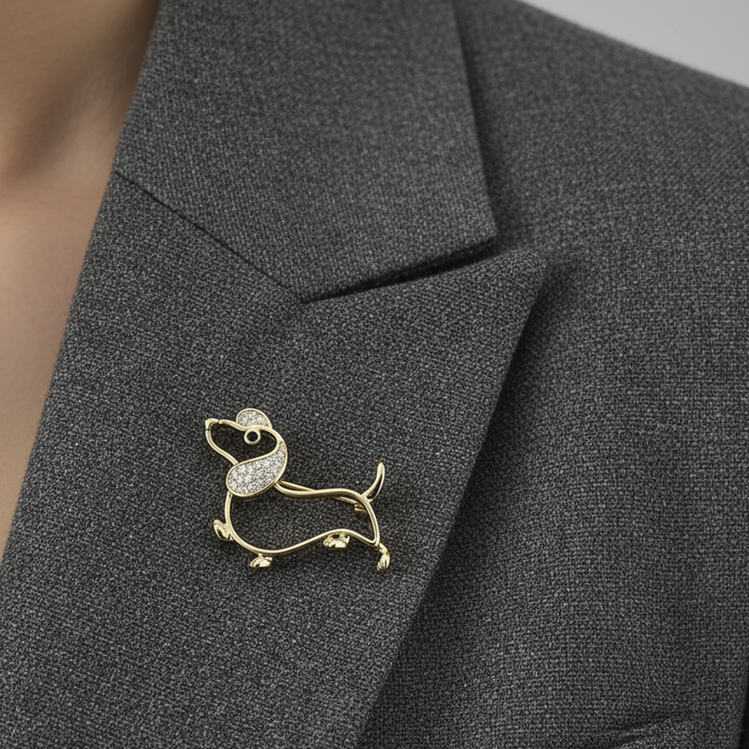 Men’s Dog Brooch in Gold with Stone Detailing