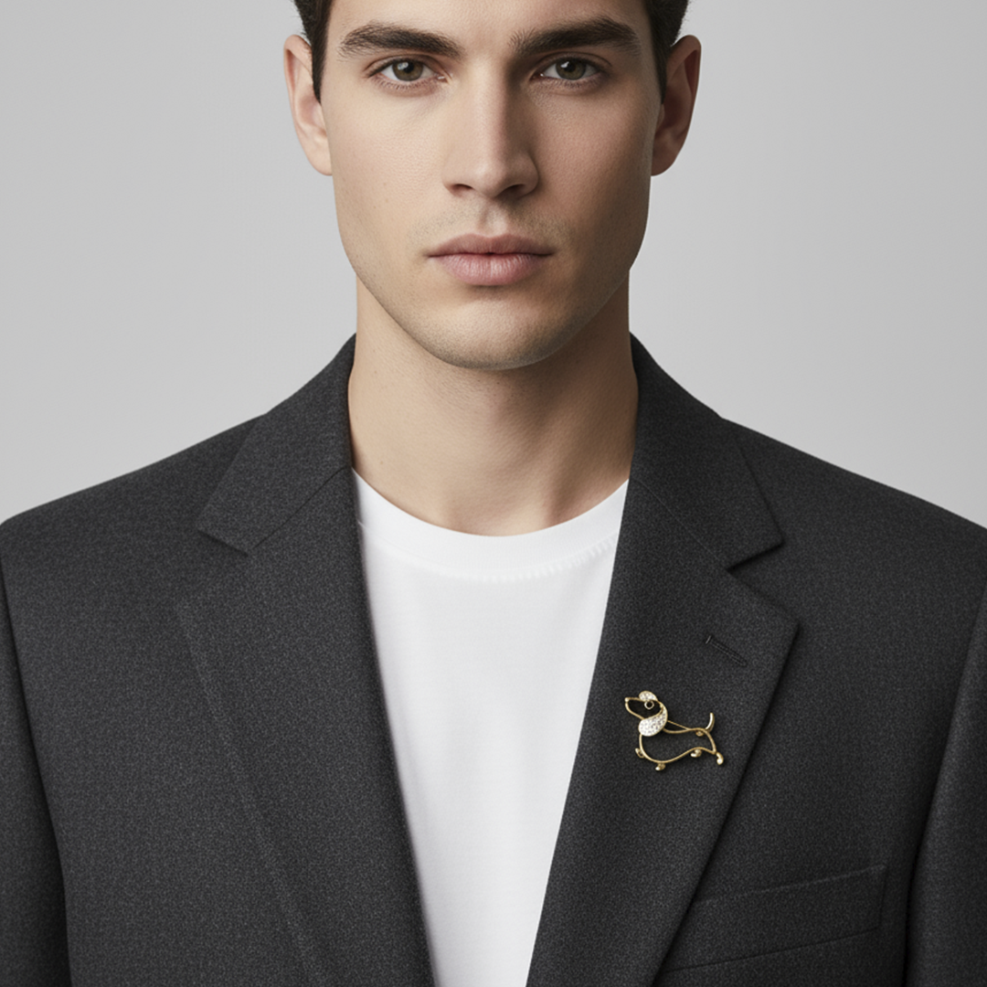 Men’s Dog Brooch in Gold with Stone Detailing