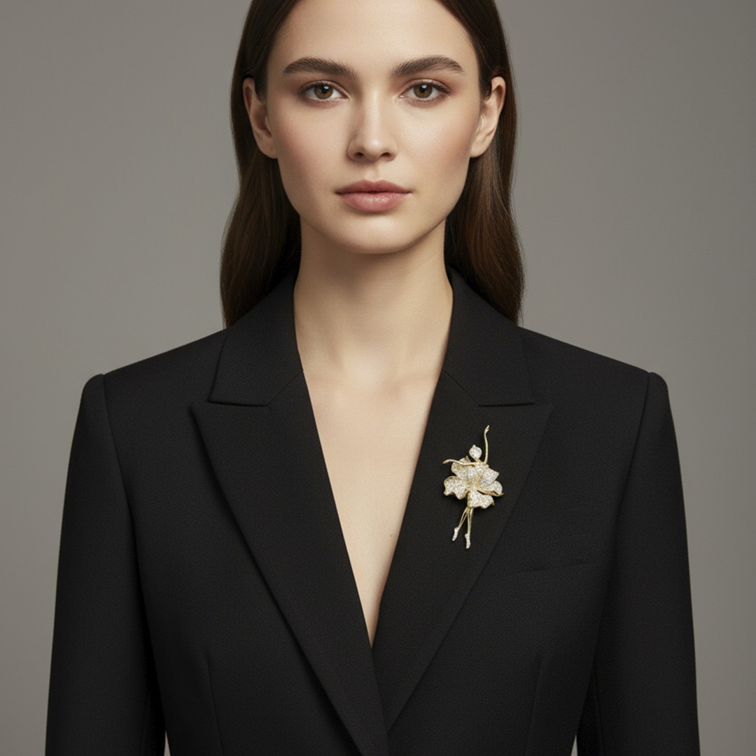 Women’s Dancer Brooch in Gold with Crystal Detailing