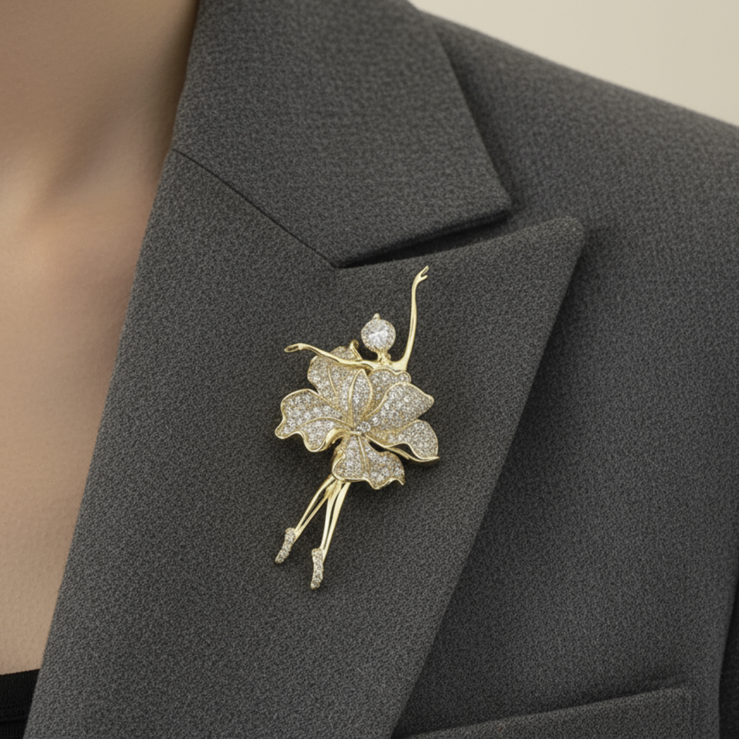 Women’s Dancer Brooch in Gold with Crystal Detailing