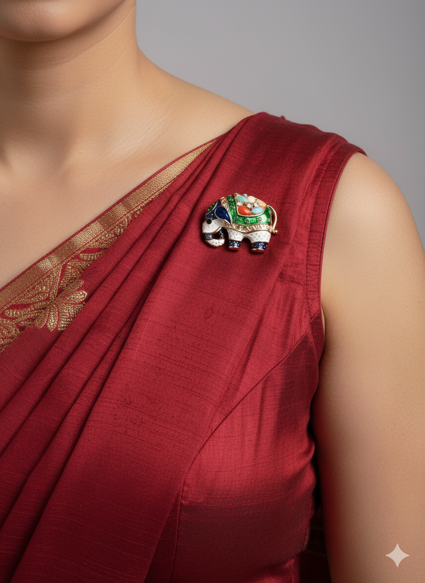 Unisex Elephant Brooch with Crystal & Enamel Detailing