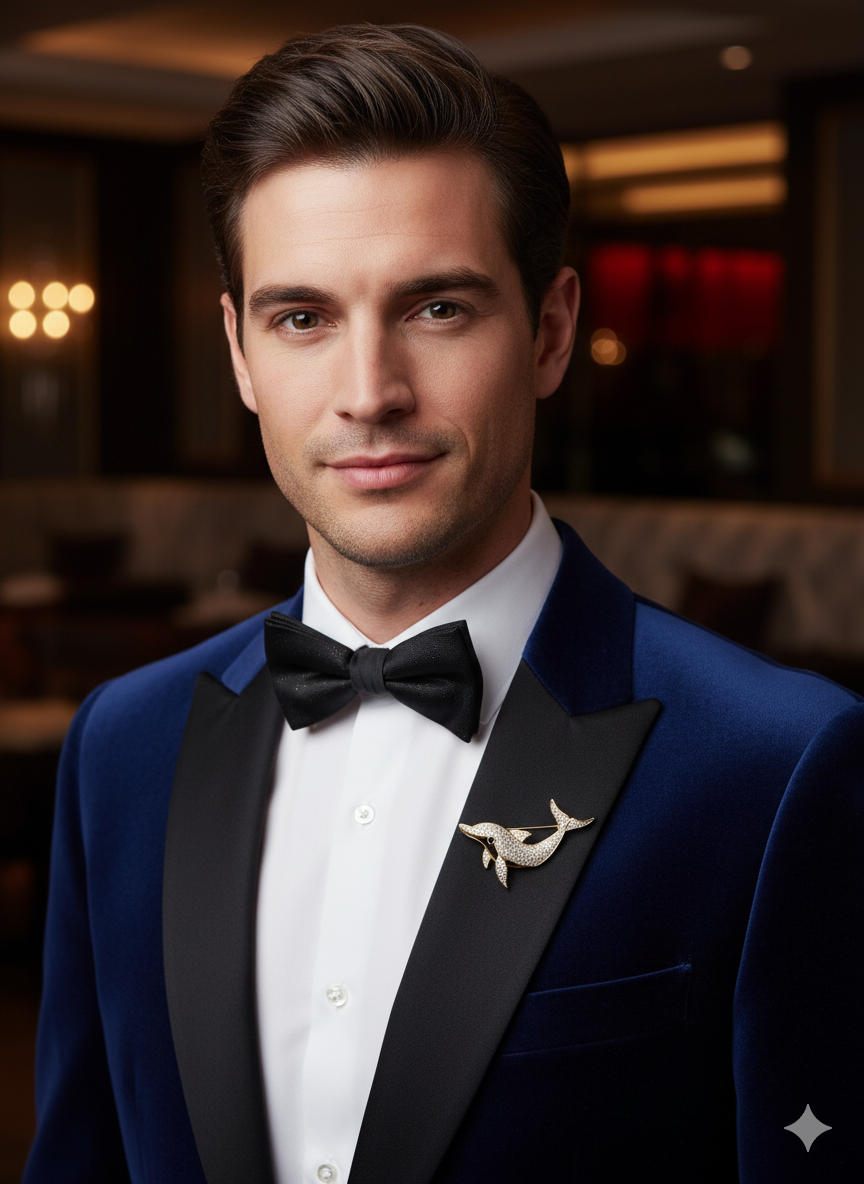 Unisex Dolphin Brooch with Crystal Accents