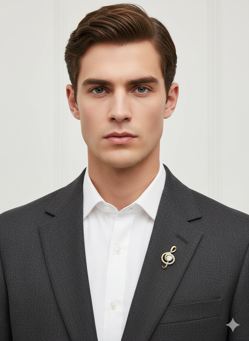 Unisex Music Note Brooch with Crystal Detailing