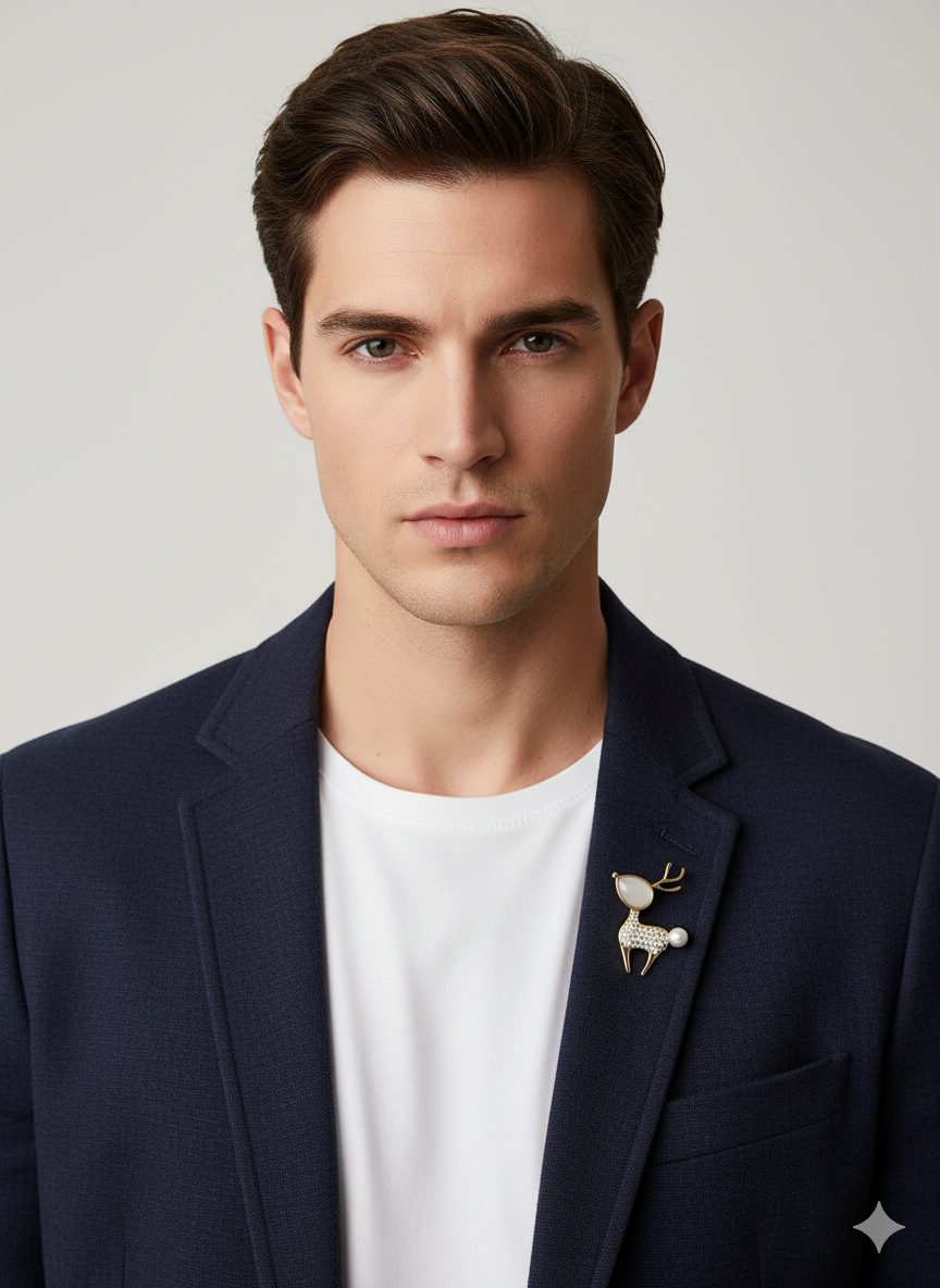 Unisex Deer Brooch with Pearl Accent
