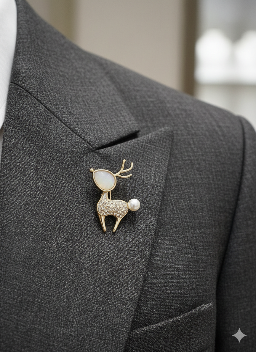 Unisex Deer Brooch with Pearl Accent