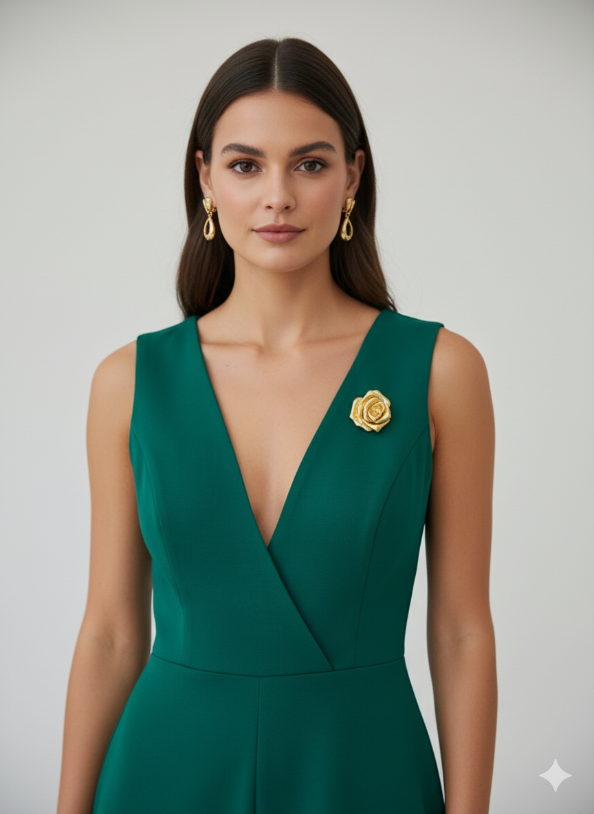 Unisex Golden Rose Brooch with Magnetic Clasp