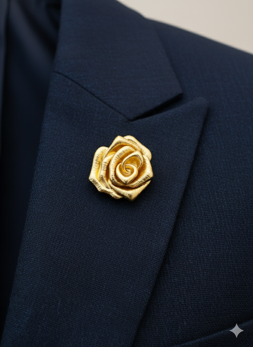 Unisex Golden Rose Brooch with Magnetic Clasp