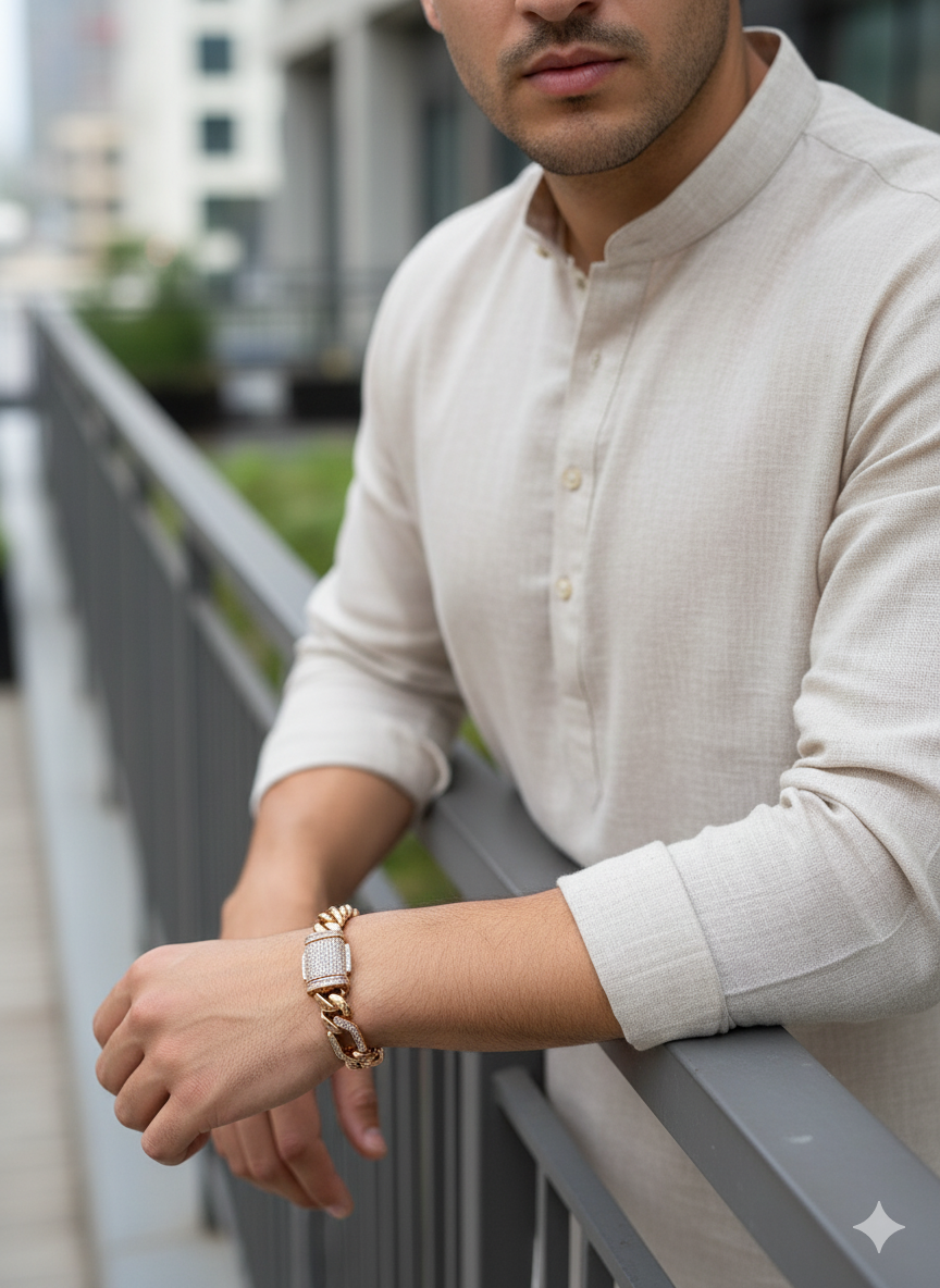 Gold Cuban Link Bracelet with Diamond Centerpiece