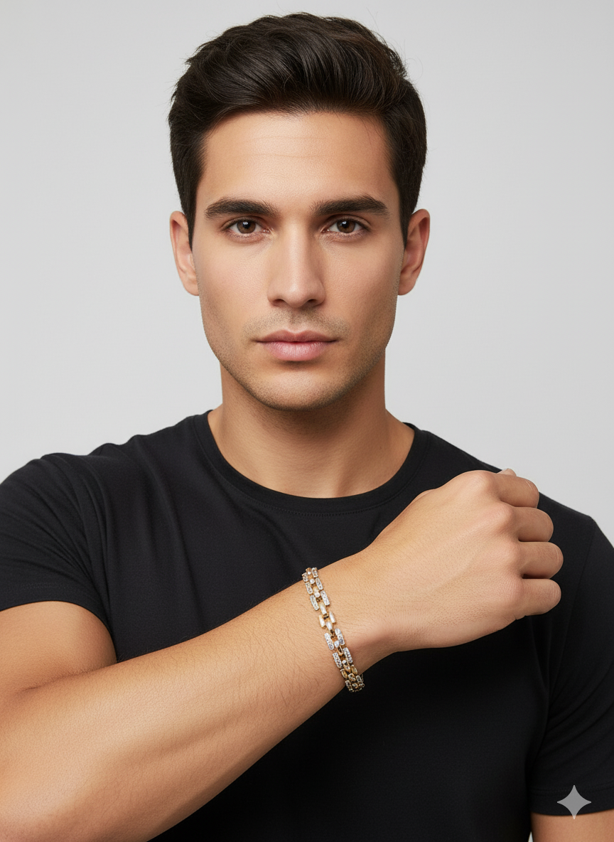 Two-Tone Diamond Cut Link Bracelet