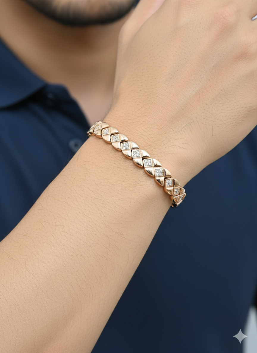 Gold Patterned Bracelet with Stone Detailing