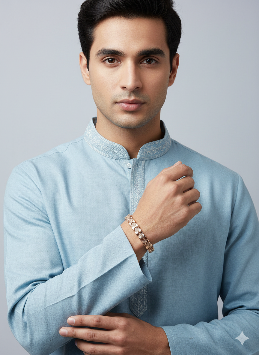 Gold Patterned Bracelet with Stone Detailing