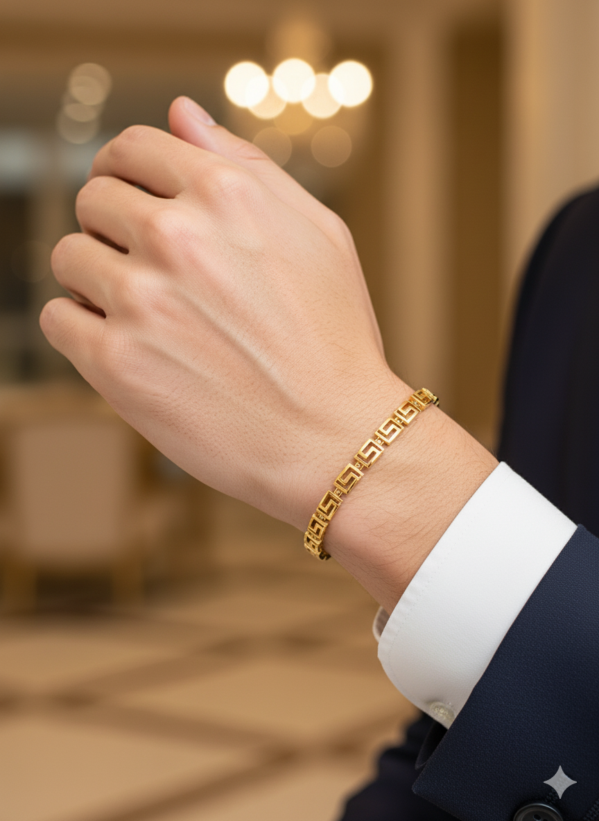 Men’s Gold Bracelet with Greek Key Design