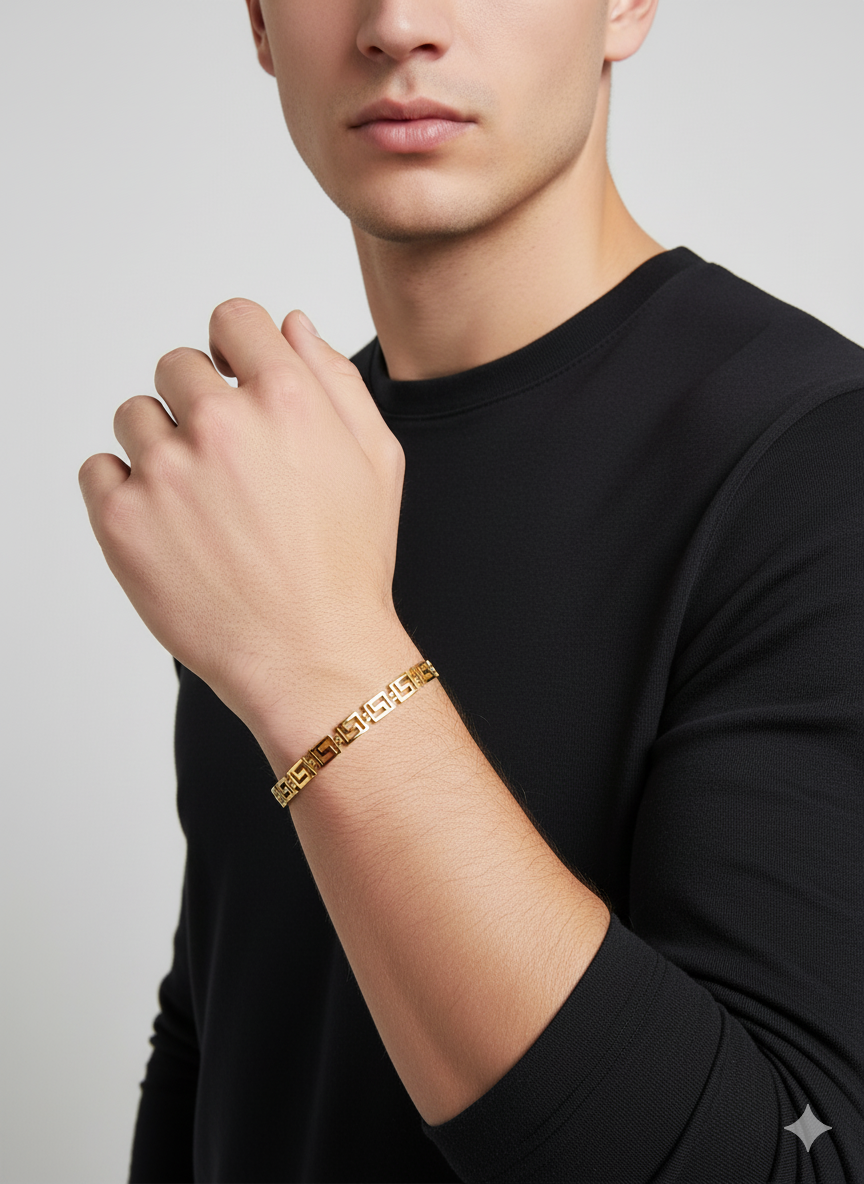 Men’s Gold Bracelet with Greek Key Design