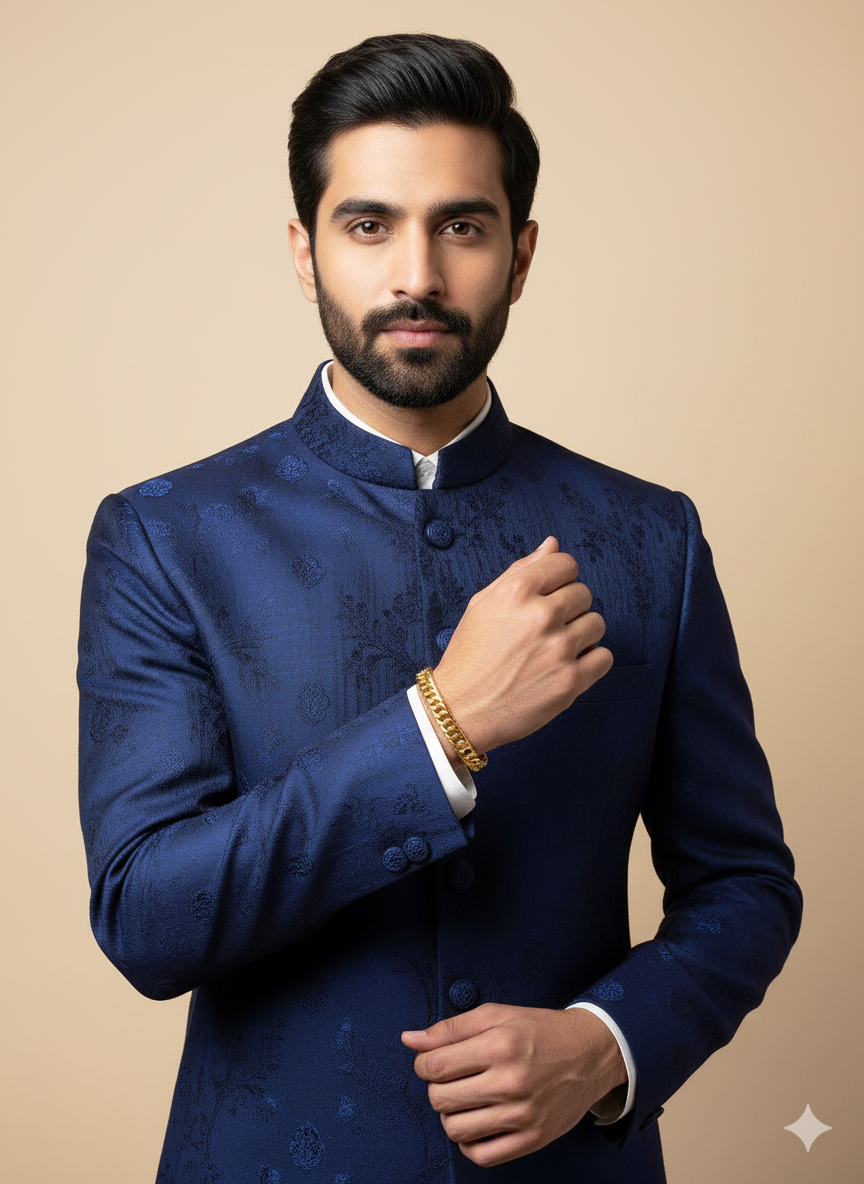 Men’s Gold Cuban Bracelet with Bar Detail