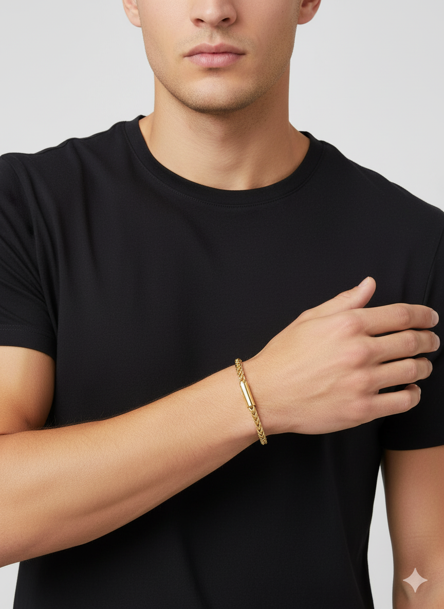 Men’s Gold Chain Bracelet with Plate Detail