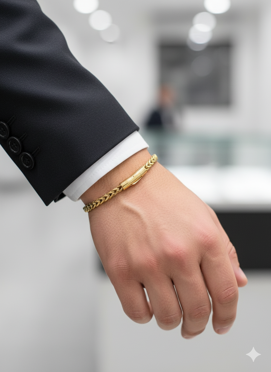 Men’s Gold Chain Bracelet with Plate Detail