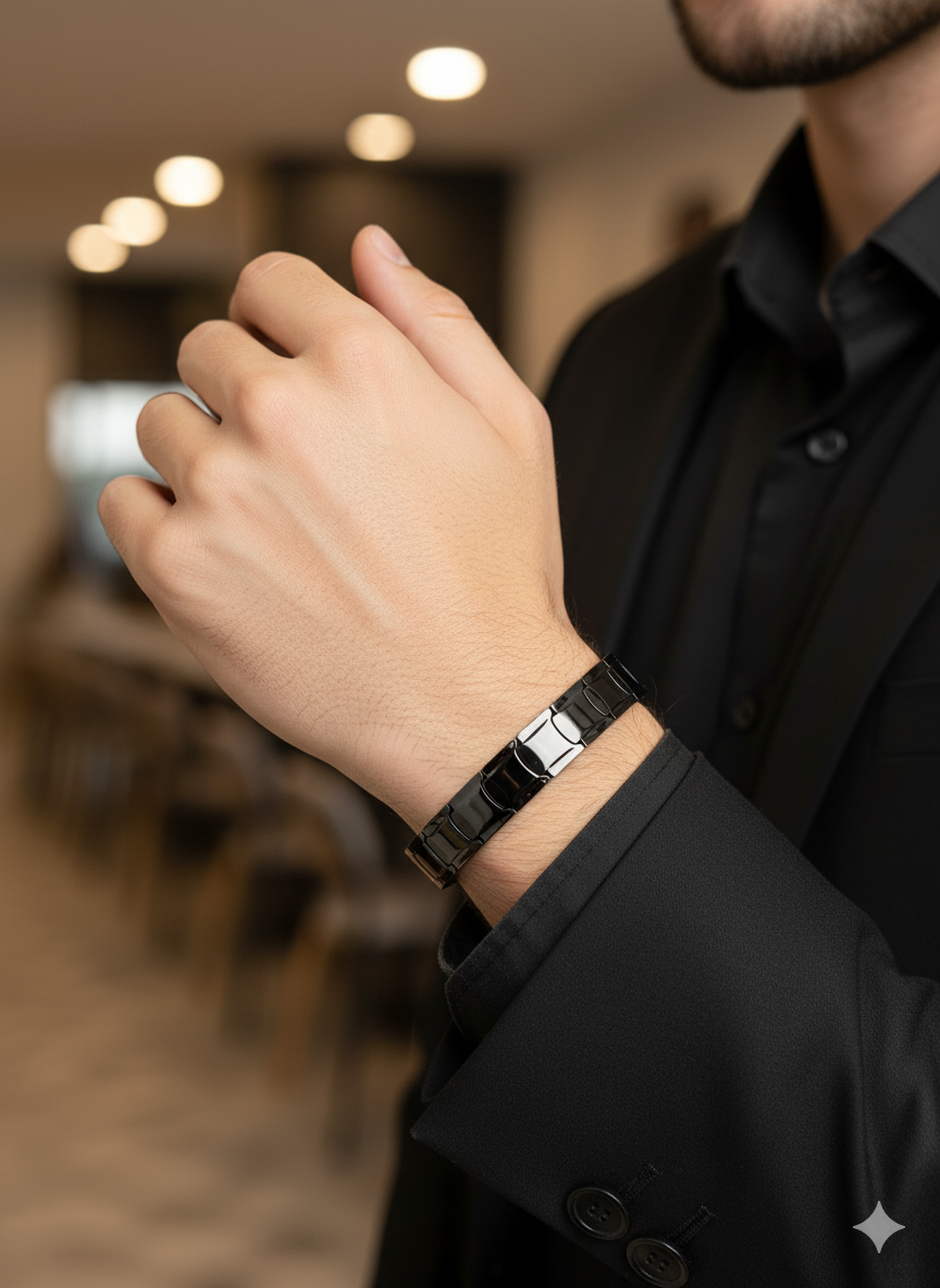 Black Stainless Steel Link Bracelet for Men