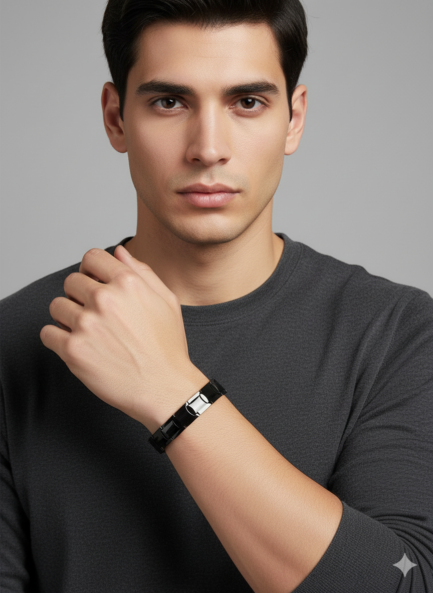 Black Stainless Steel Link Bracelet for Men