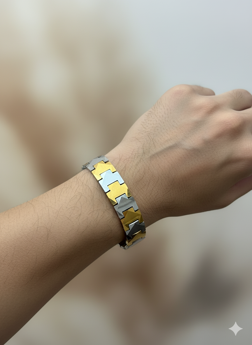 Dual Tone Geometric Link Bracelet