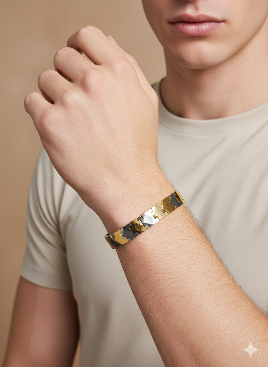 Dual Tone Geometric Link Bracelet