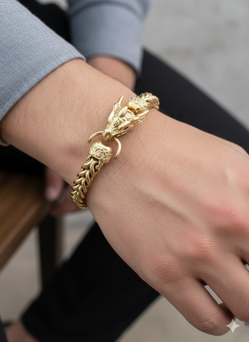 Men’s Gold Dragon Head Link Bracelet