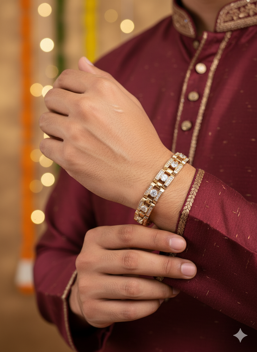 Gold Link Bracelet with Stone Accents