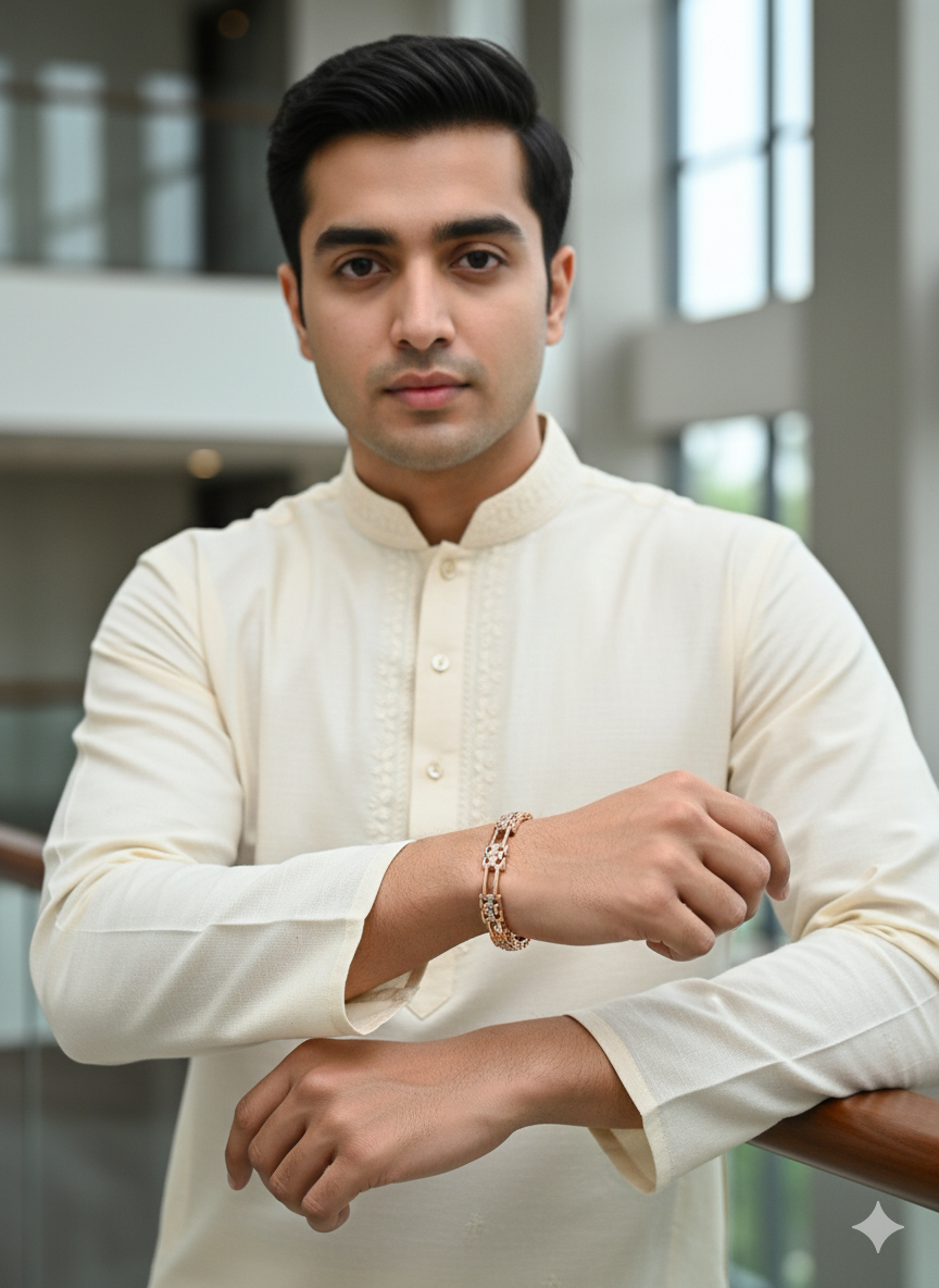 Gold & Diamond Box Link Men’s Bracelet