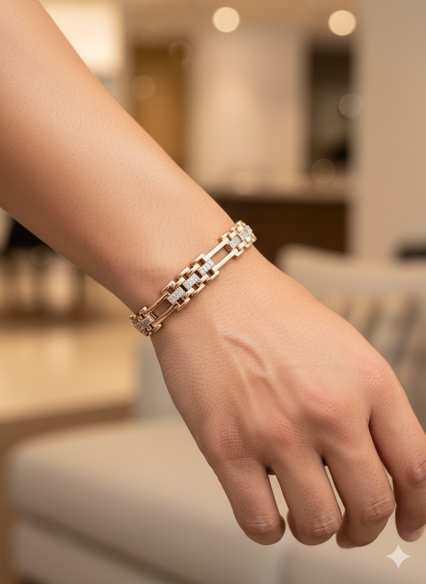 Gold & Diamond Box Link Men’s Bracelet