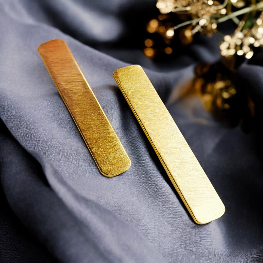 Gold Texered Rectangular Matte Finish Drop Earrings