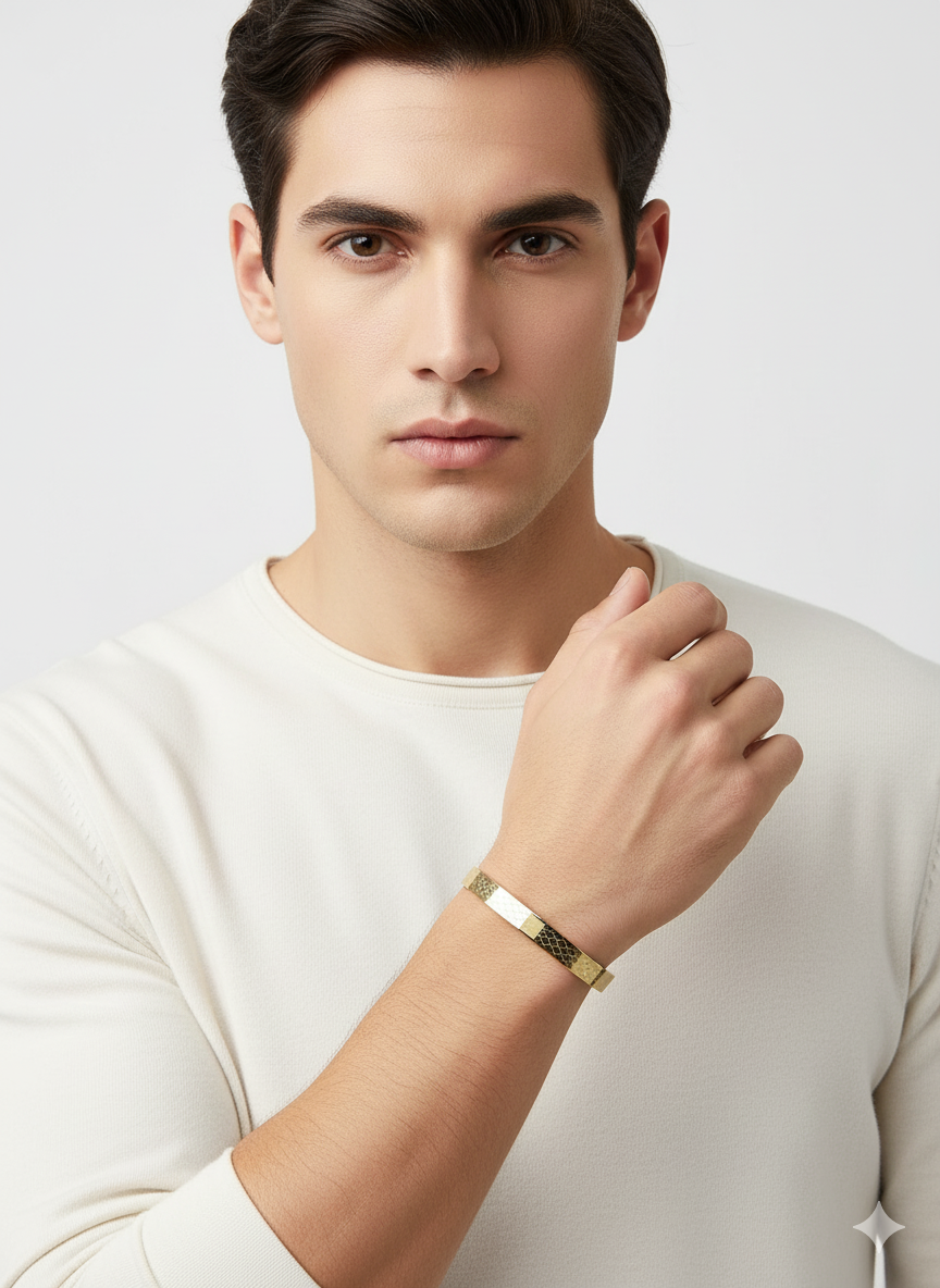 Men’s Gold Kada Bracelet with Etched Detailing