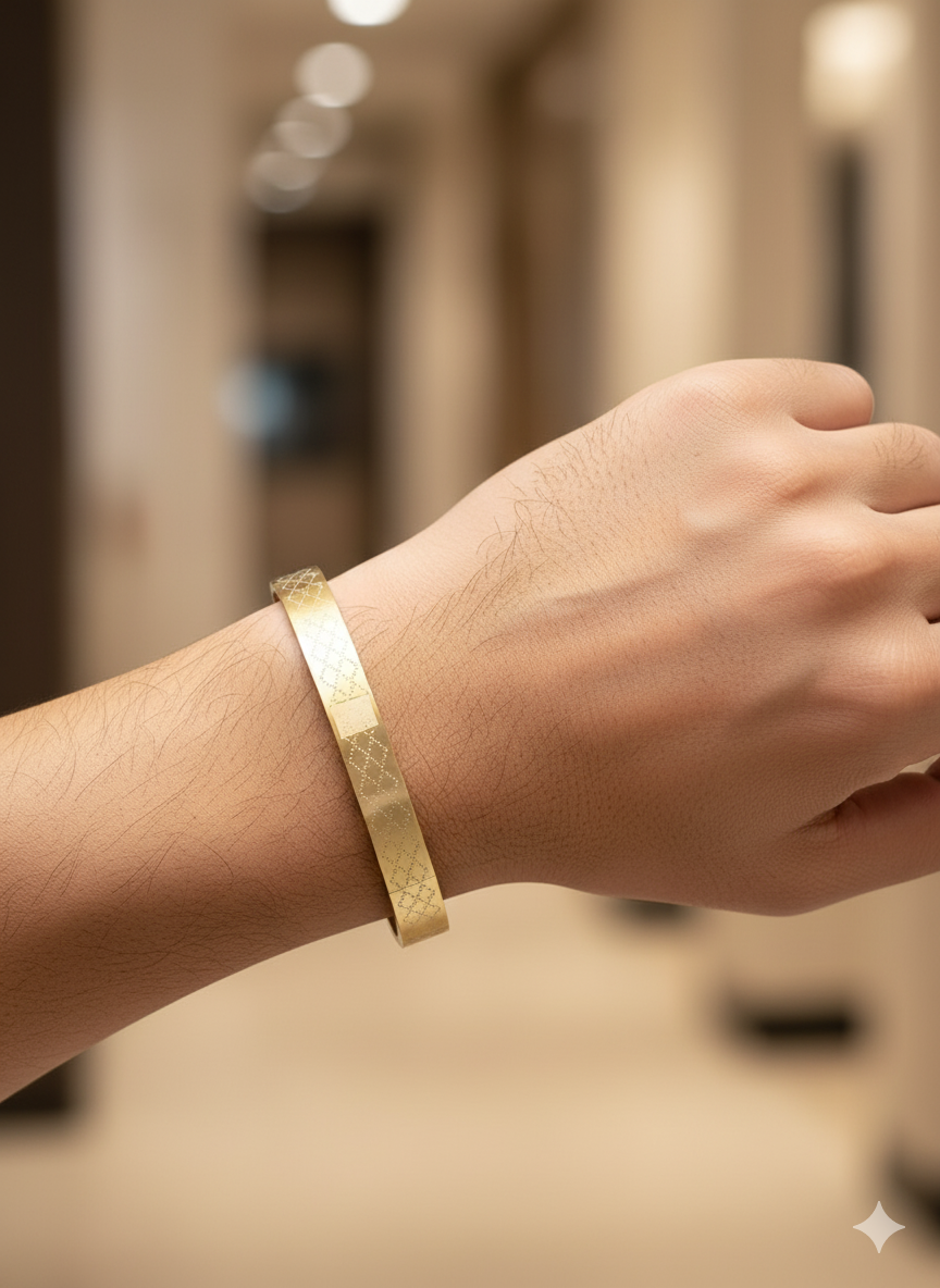 Men’s Gold Kada Bracelet with Etched Detailing