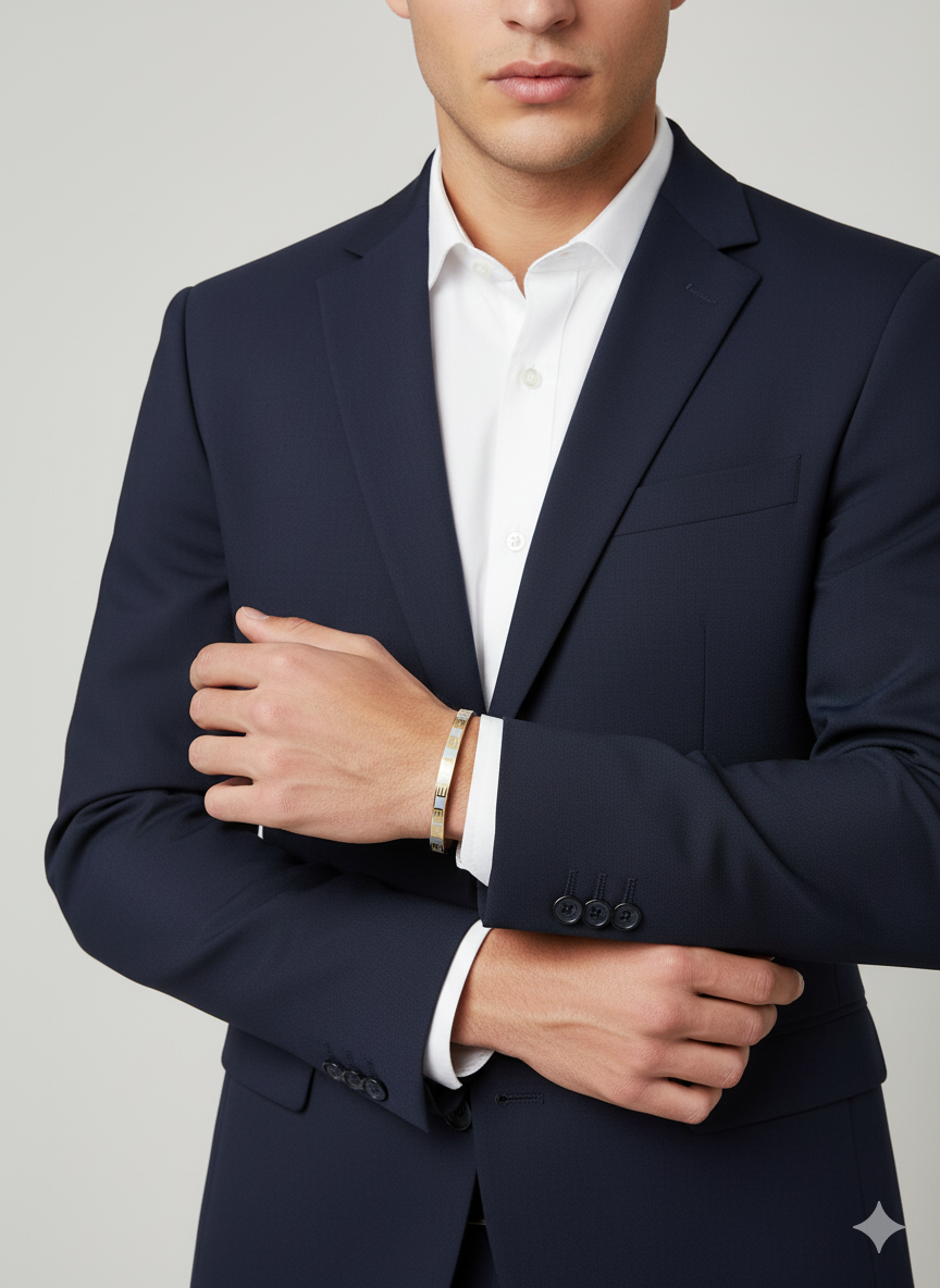 Men’s Gold Kada Bracelet with Greek Key Design