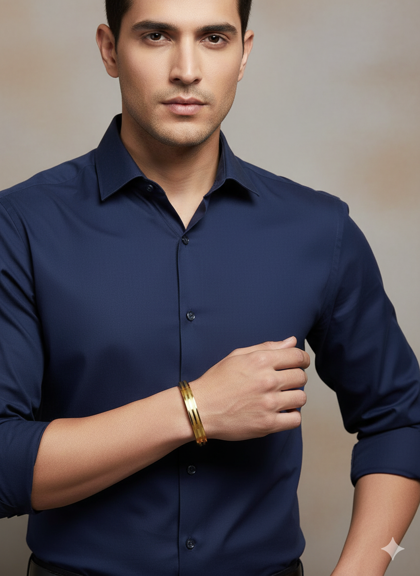 Men’s Gold Kada Bracelet with Striped Detailing