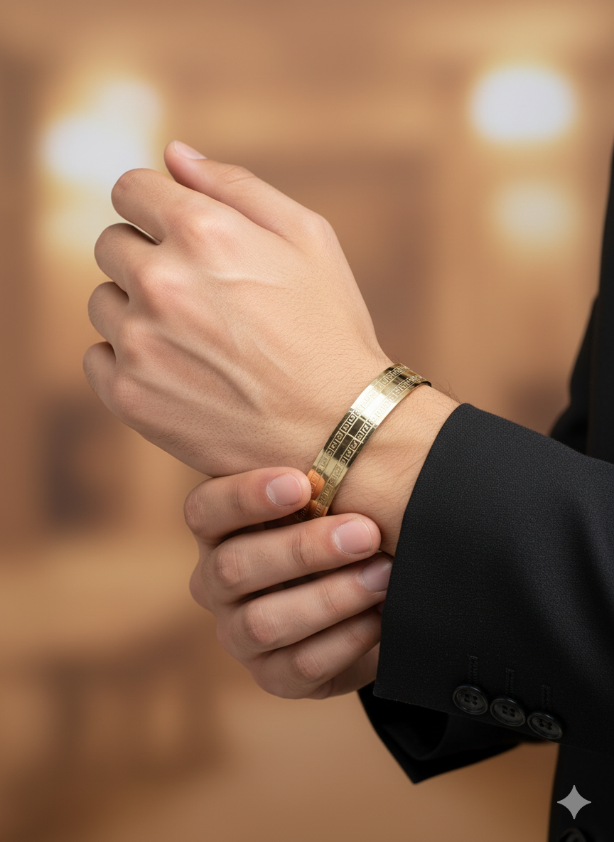 Men’s Gold Cuff Bracelet with Engraved Pattern