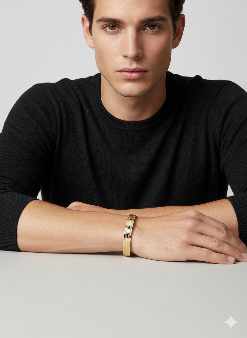 Men’s Gold Cuff Bracelet with Engraved Pattern