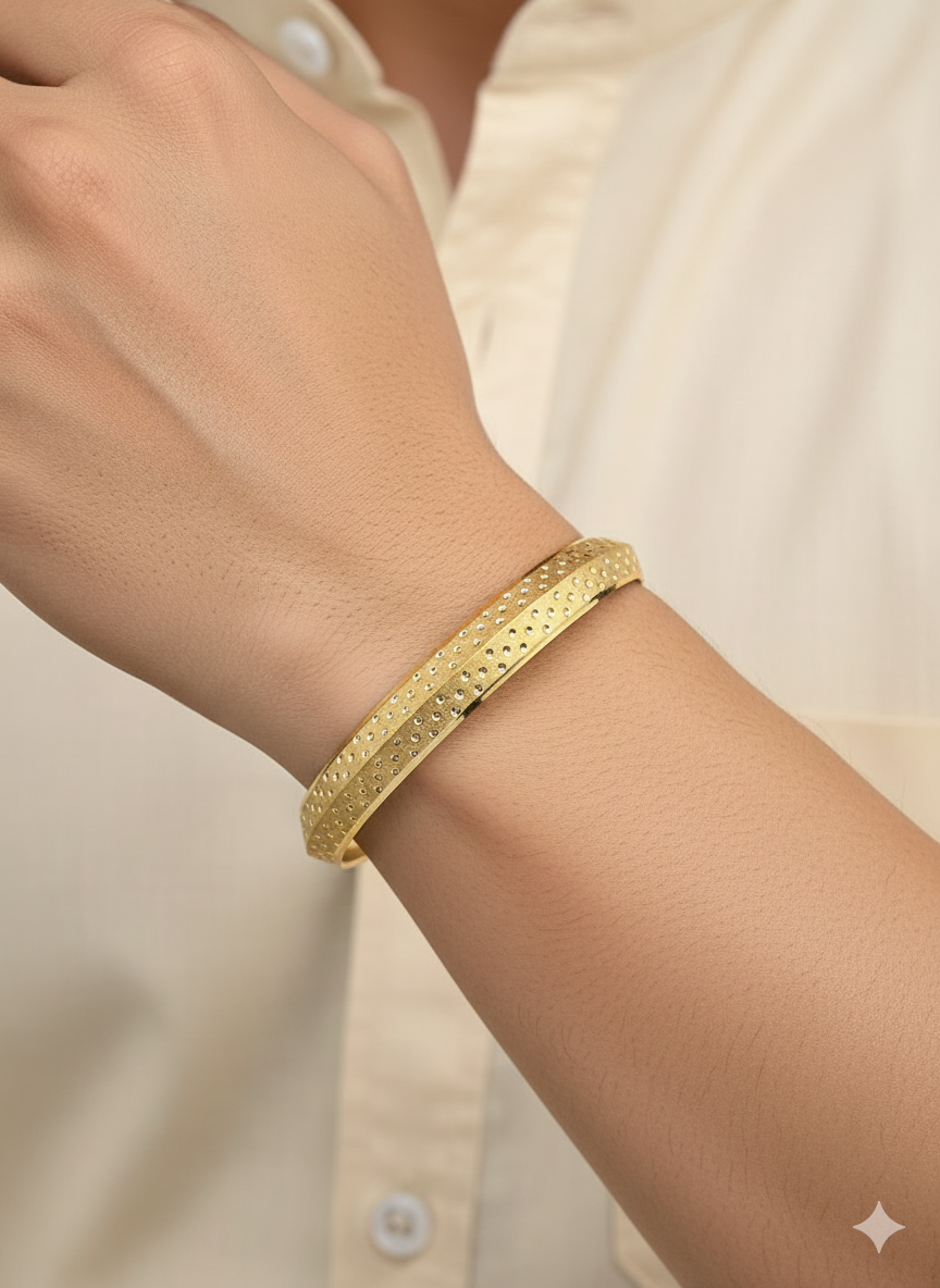 Men’s Gold Kada Bracelet with Dotted Detailing