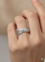 Criss Cross Silver Band Ring in Brass - Styled View