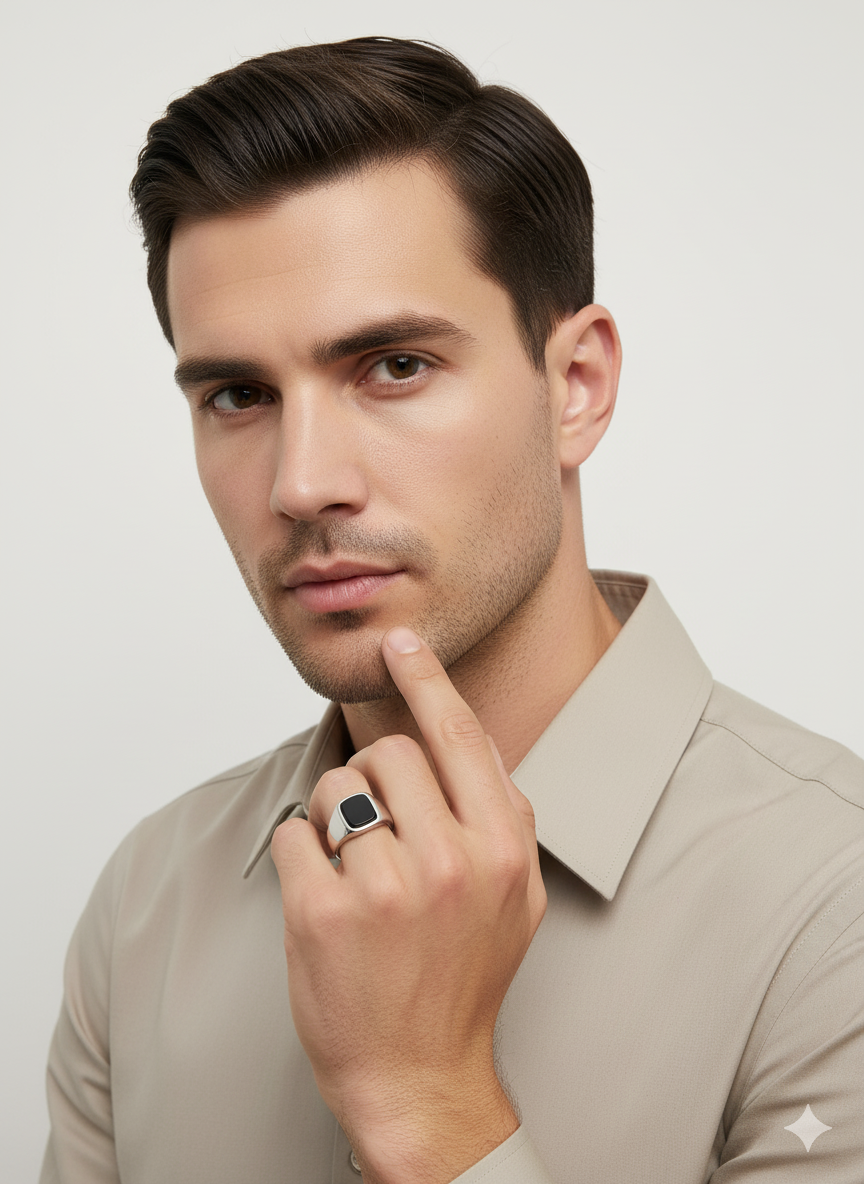 Men’s Silver Black Onyx Ring