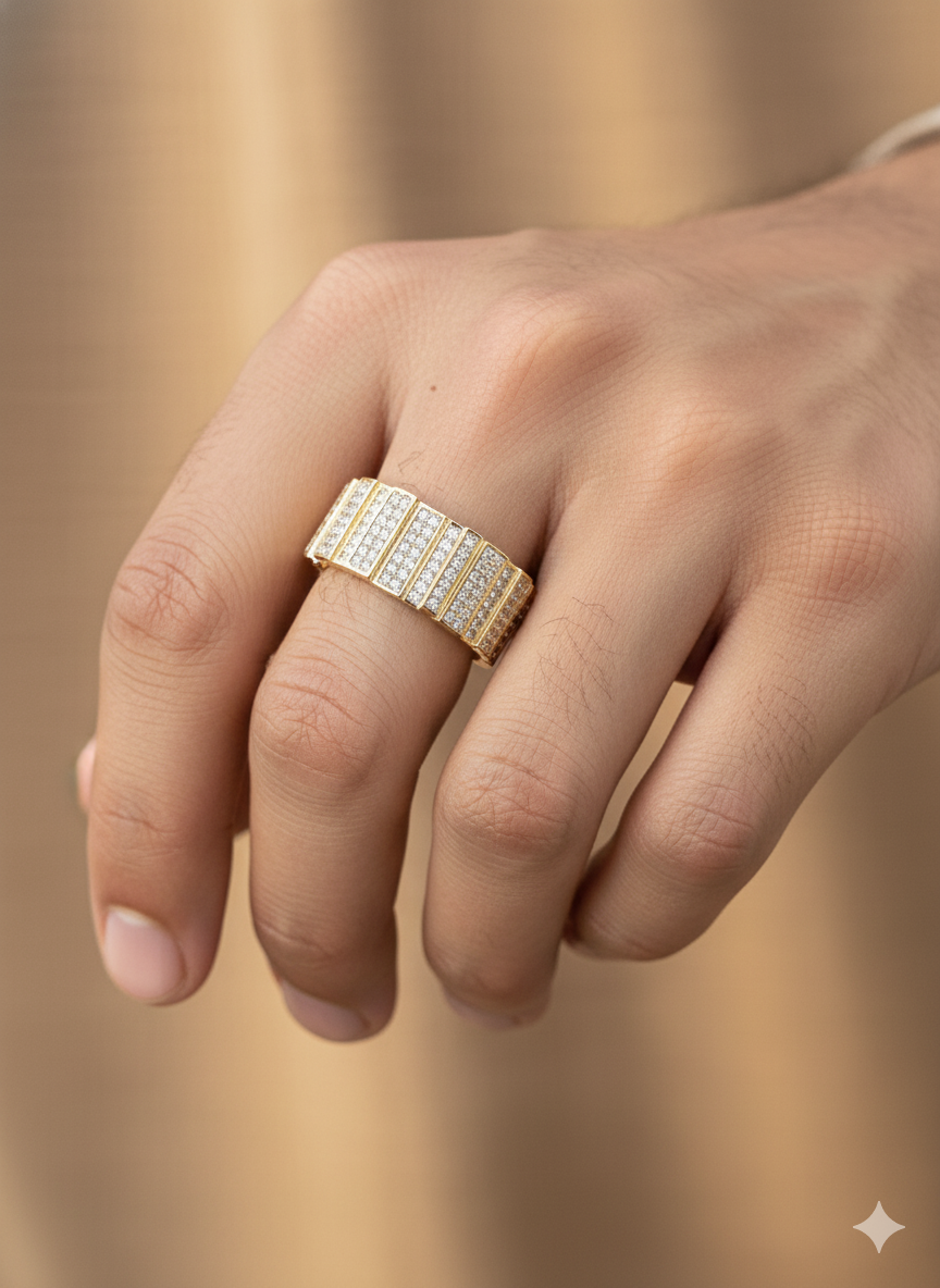Men’s Gold Diamond Grid Ring