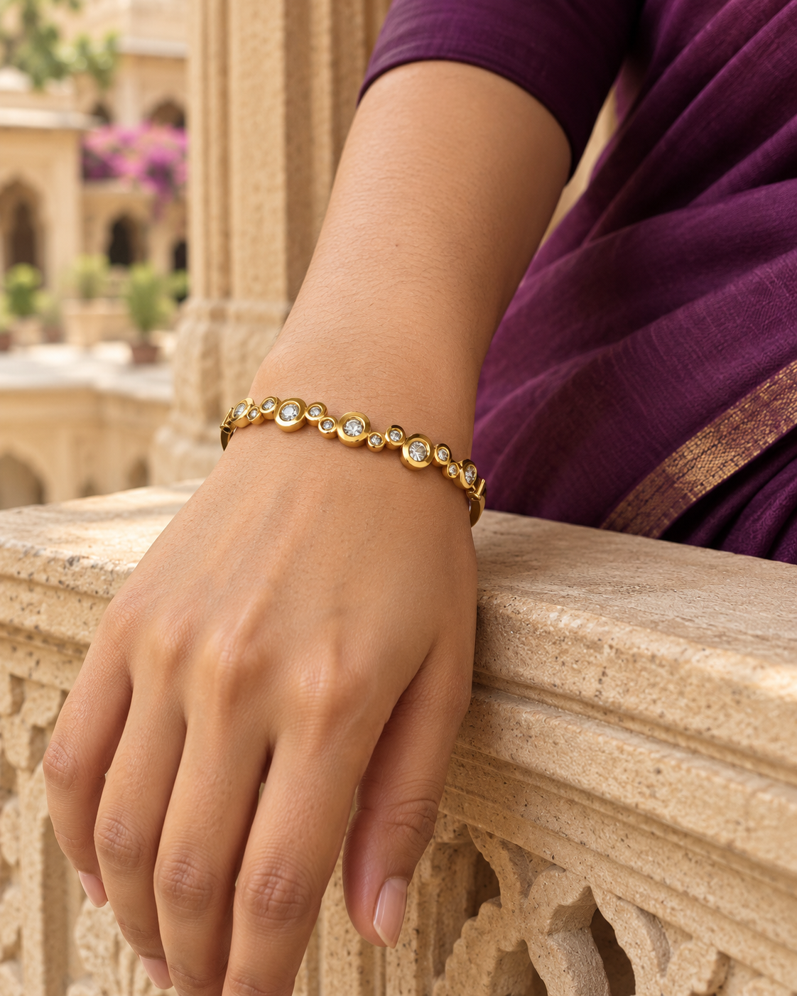 Bezel Rhythm Bracelet in Gold Tone - Styled View