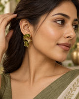 Olive Drift Earrings in Green and Gold Tone - Styled View
