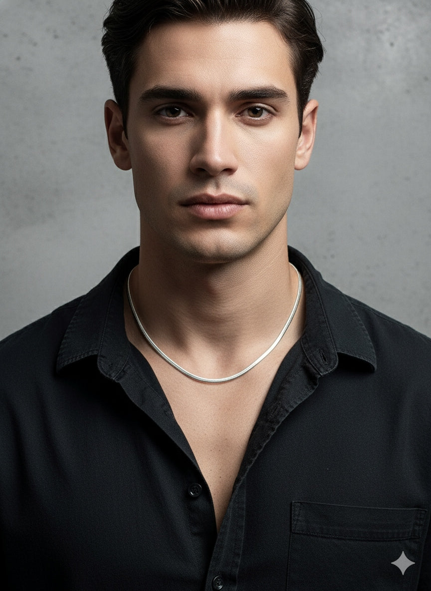 Men's Sterling Silver Herringbone Chain Necklace