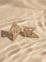 Geometric Arrow Diamond Stud Earrings – Rose Gold Finish in Rose Gold Plated Metal - Product View