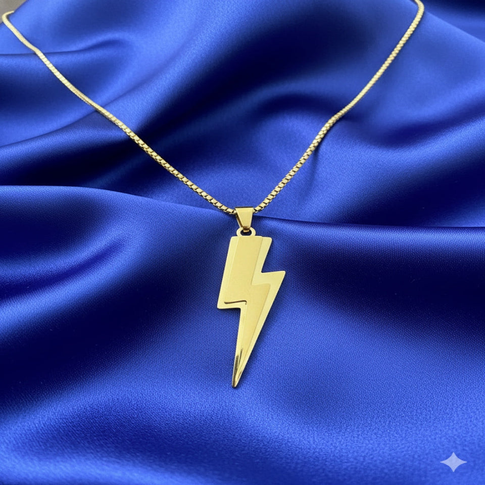 Men's Lightning Bolt Pendant Necklace – Gold Finish