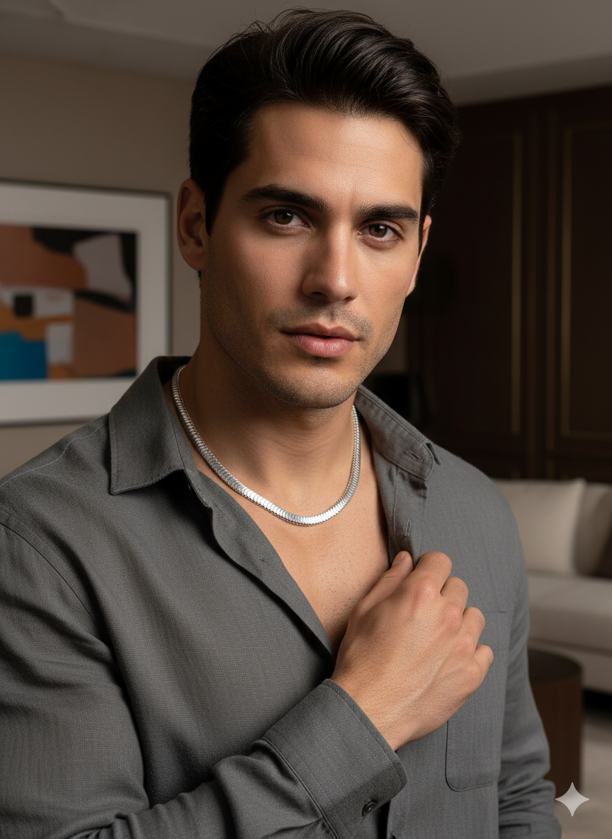 Men's Silver Stainless Steel Charm Necklace