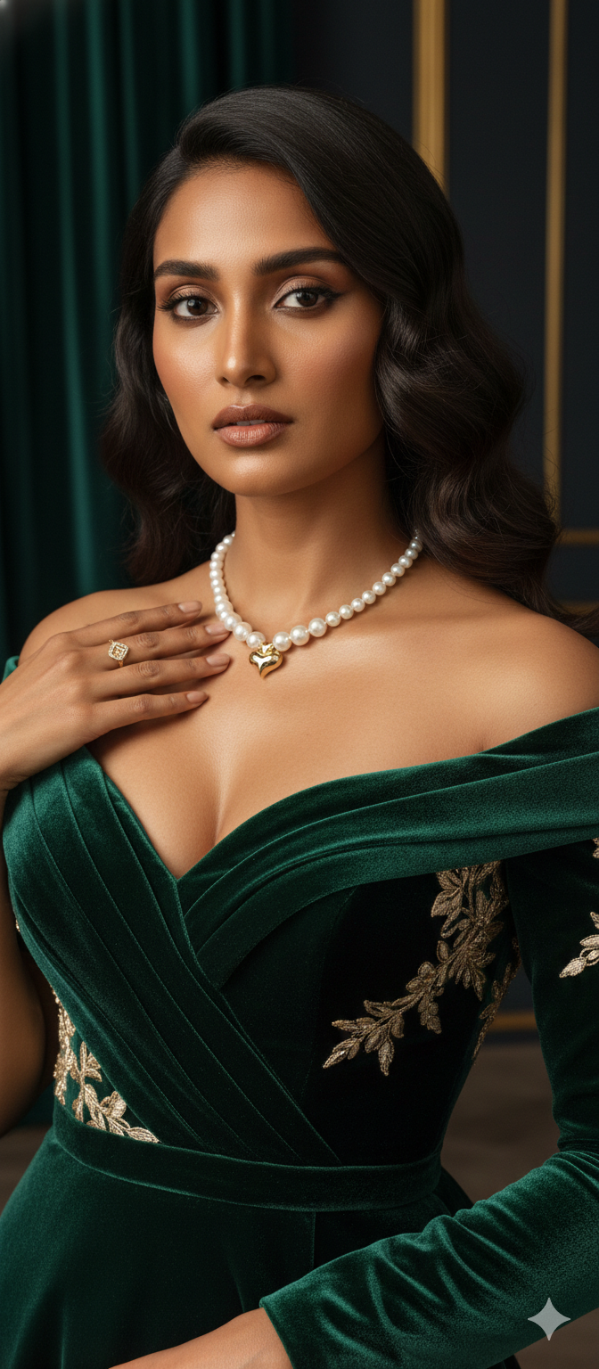 Pearl Heart Charm Necklace in Gold Plated - Styled View