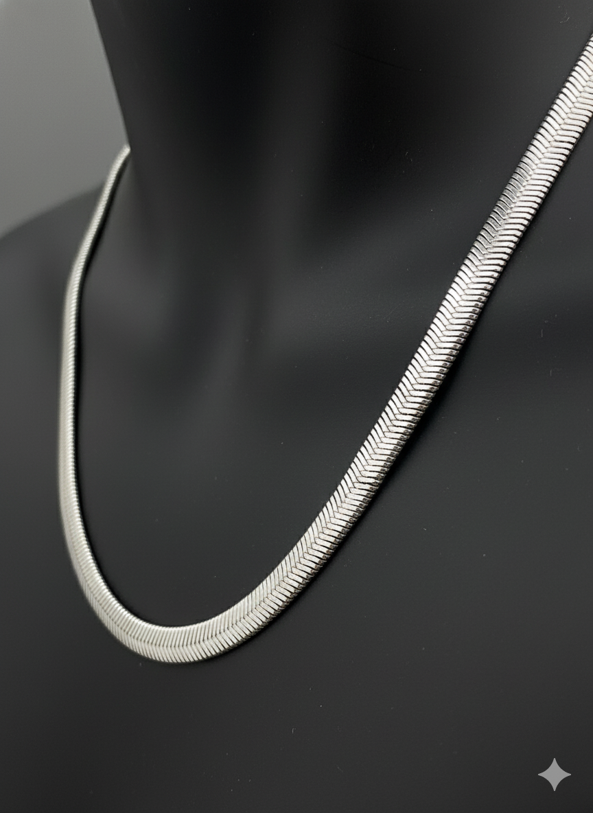 Men's Silver Herringbone Chain Necklace - Premium Stainless Steel