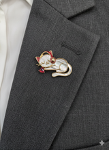 Sleepy Cat with Headphones Enamel Brooch in Enamel