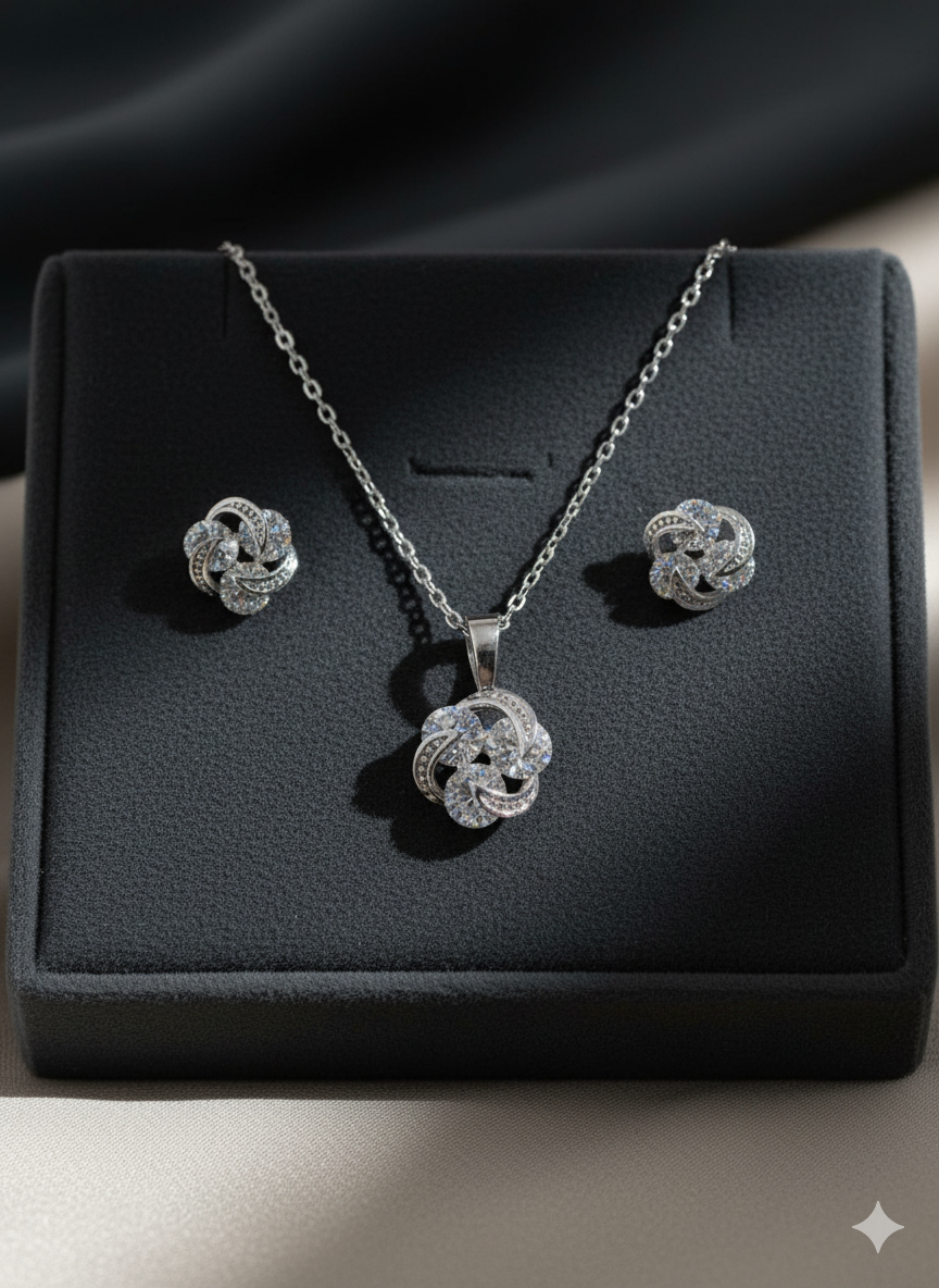 Elegant Diamond Knot Jewellery Set